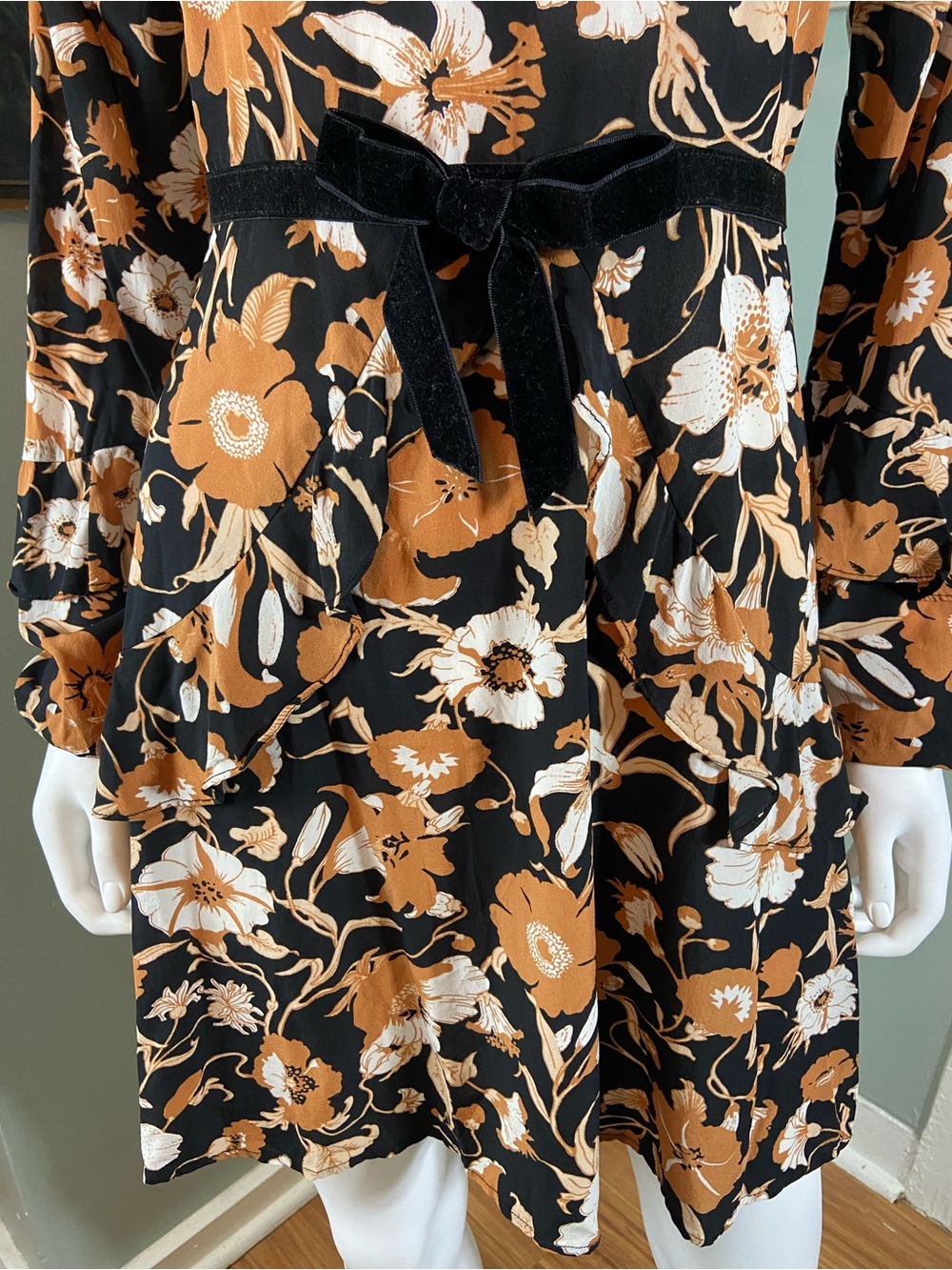 For Love & Lemons Floret Silk Blend Floral Mini Dress Long Sleeve Small S - Picture 8 of 16